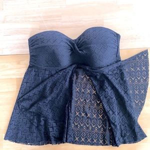 Merona Large Black Strapless Neckline, Swim Cover-up Top, or Tankini Floral Mesh